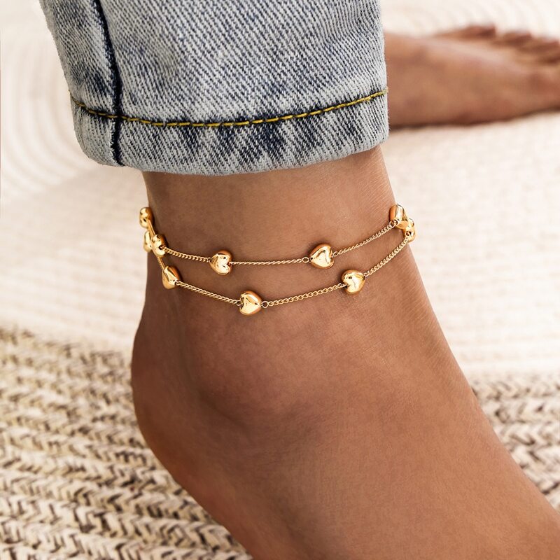 

Heart Layered Anklet, Gold