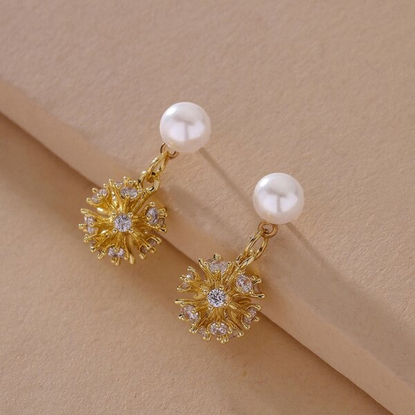 

Rhinestone Decor Drop Earrings, Gold