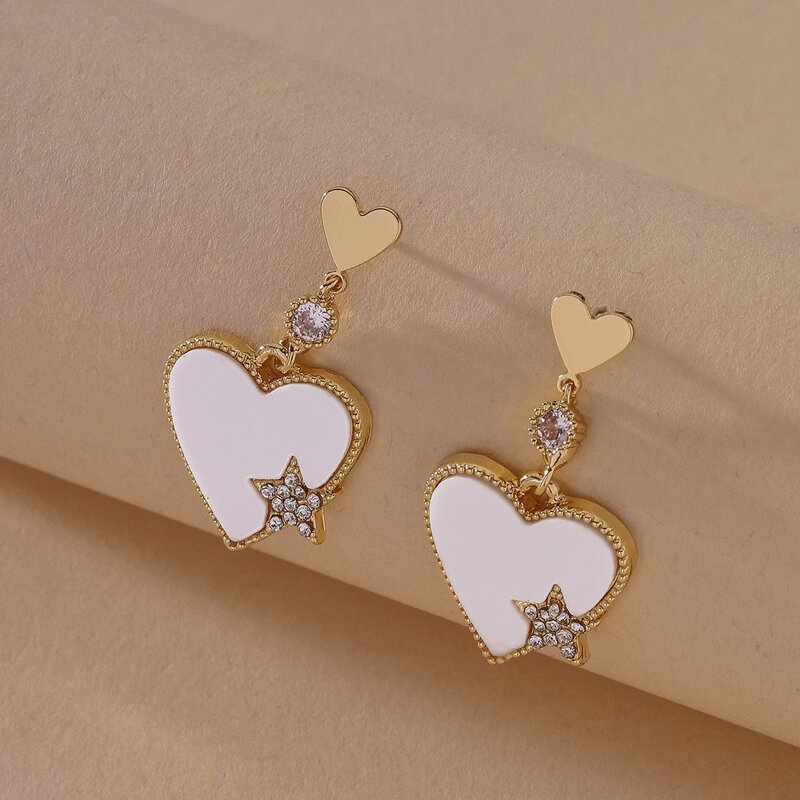 

Heart Charm Drop Earrings, White