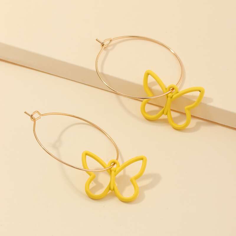 

Butterfly Decor Hoop Drop Earrings, Yellow