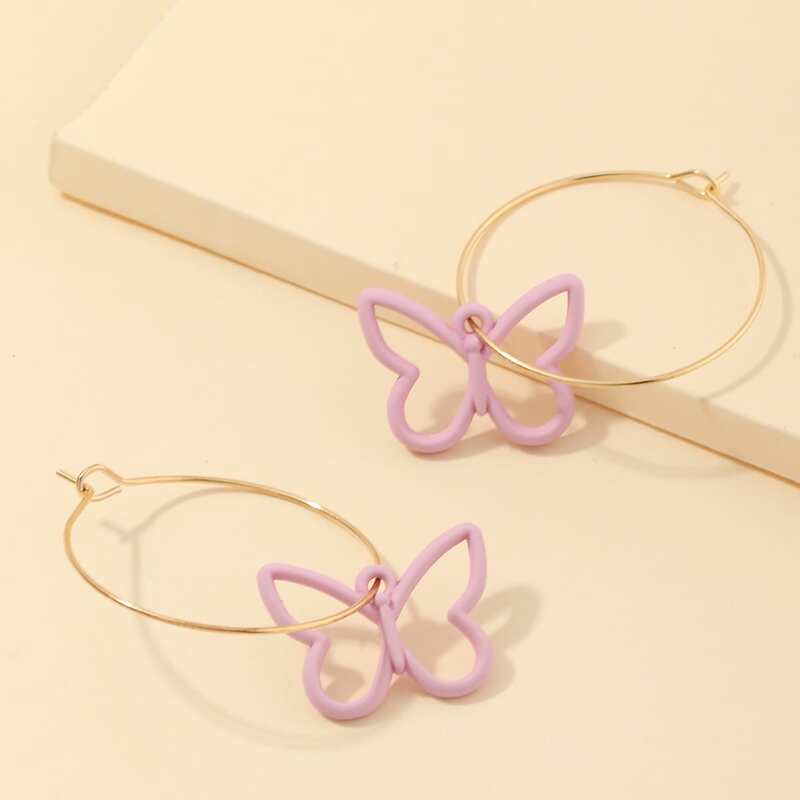 

Butterfly Decor Hoop Drop Earrings, Gold