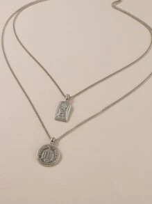 Geometric Charm Layered Necklace - Silver - View 2