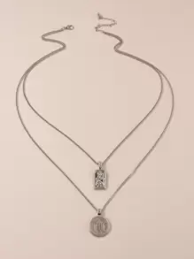Geometric Charm Layered Necklace - Silver - View 3