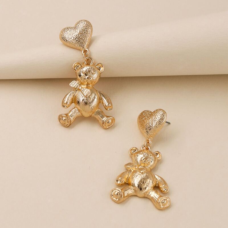

Bear Charm Drop Earrings, Gold
