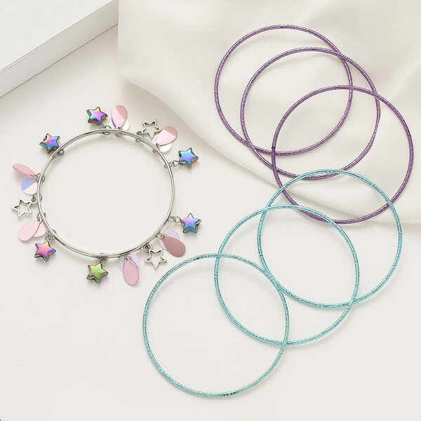 

7pcs Star Tassel Charm Bangle, Multicolor