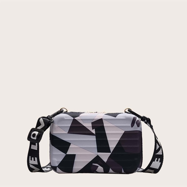 

Geometric Pattern Suitcase Shaped Crossbody Bag, Multicolor