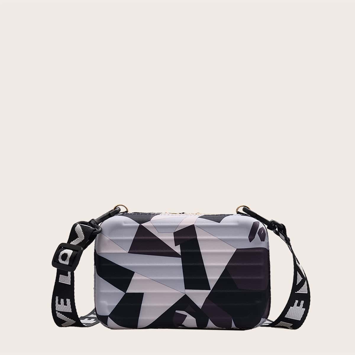 

Geometric Pattern Suitcase Shaped Crossbody Bag, Multicolor