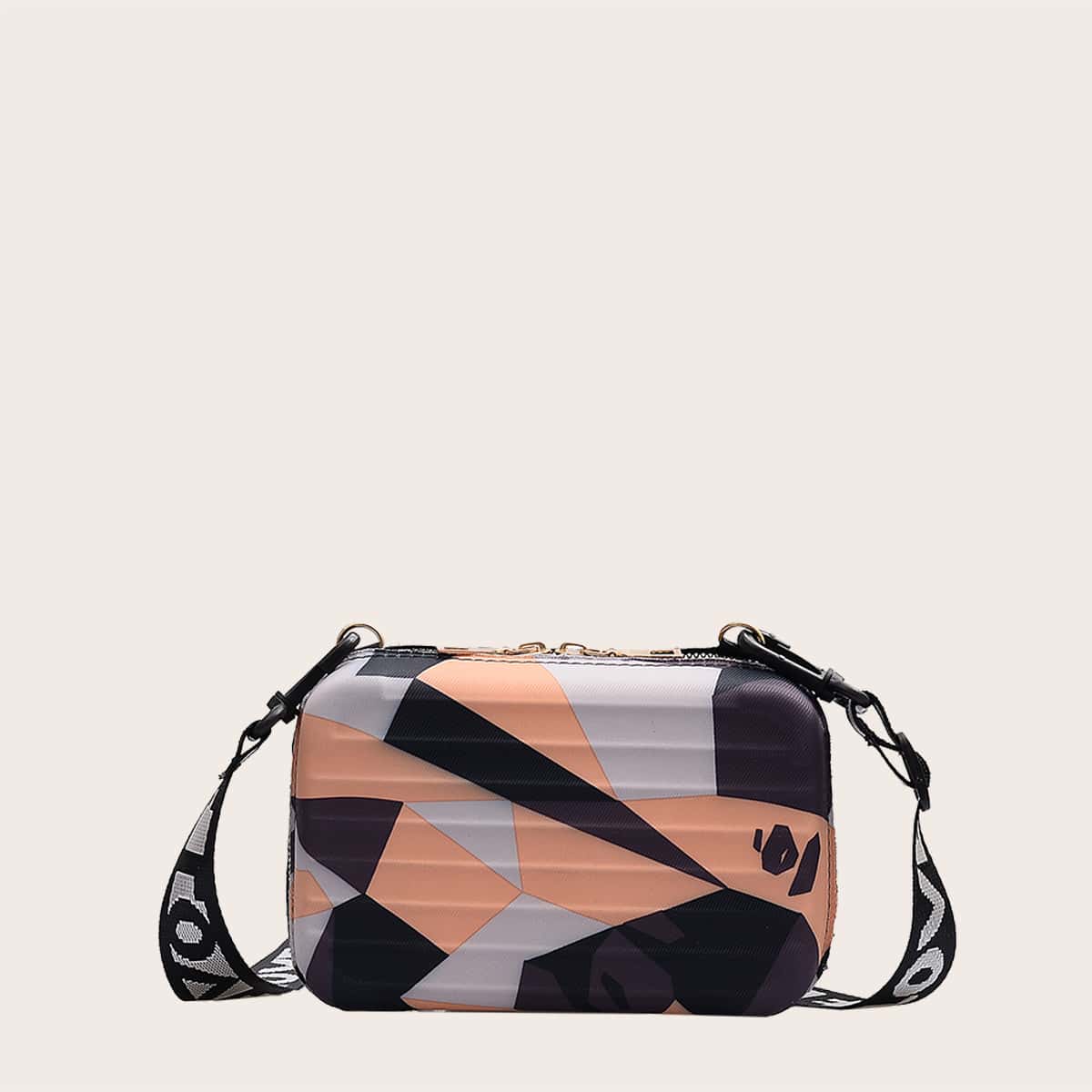 

Geometric Pattern Suitcase Shaped Crossbody Bag, Multicolor