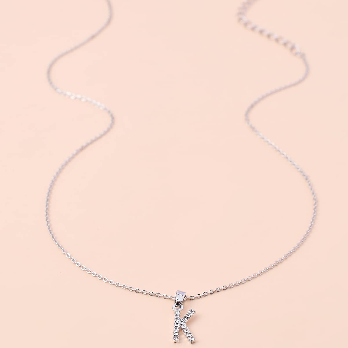 

Rhinestone Letter Charm Necklace, Silver