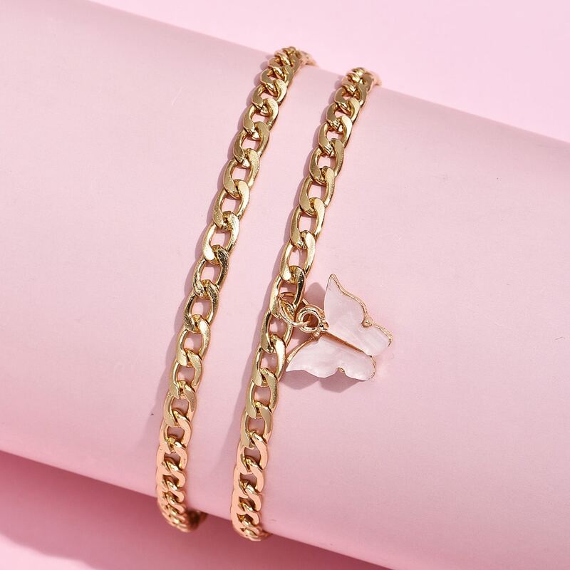 

2pcs Butterfly Charm Anklet, Gold