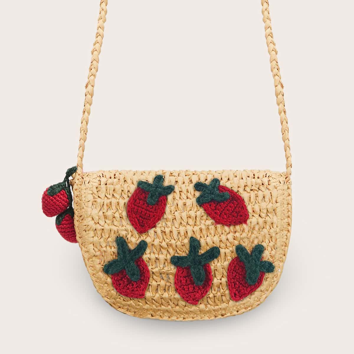 

Mini Strawberry Decor Crossbody Bag, Khaki