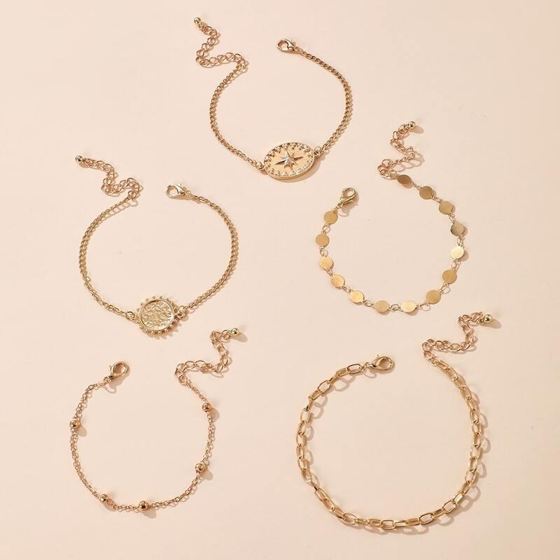 

5pcs Round Decor Bracelet, Gold