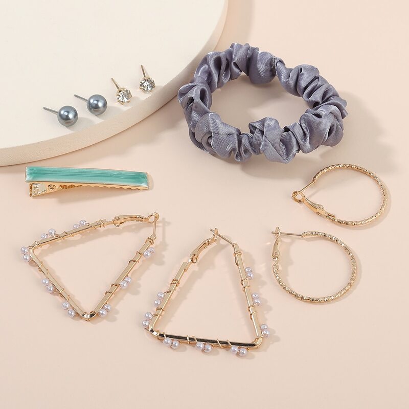 

10pcs Rhinestone Earrings & Scrunchie & Hair Clip, Multicolor