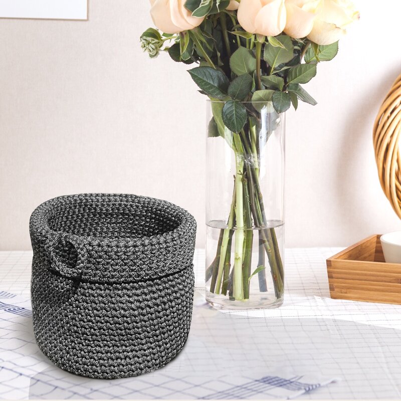 

1pc Solid Crochet Storage Basket, Grey