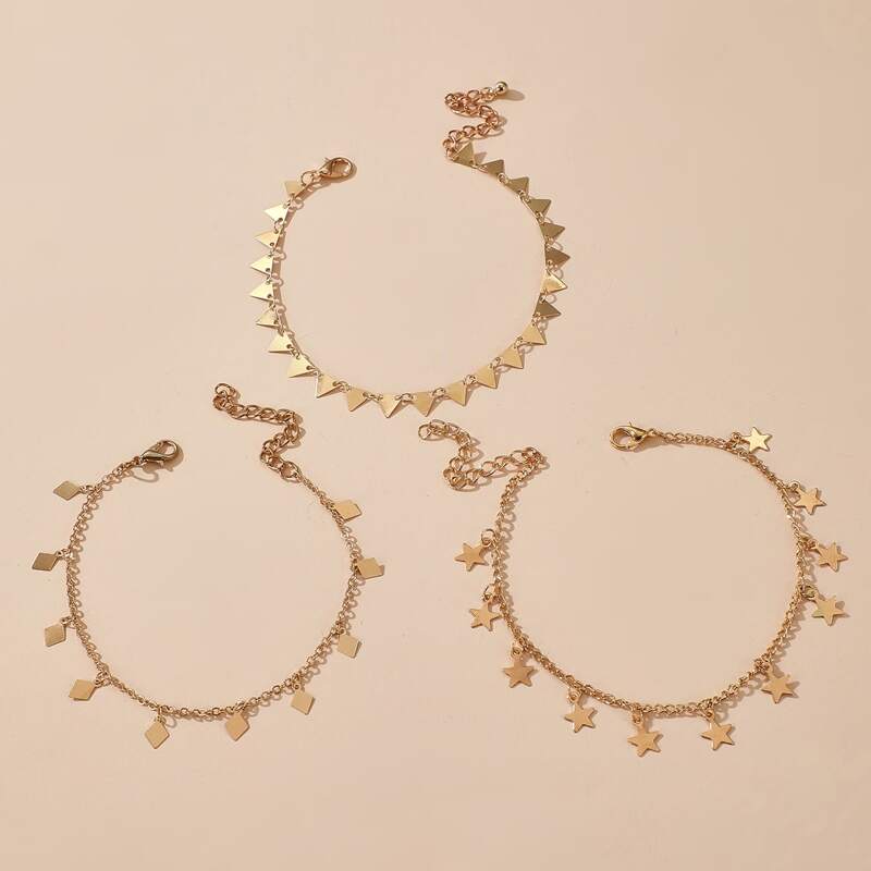 

3pcs Star Charm Anklet, Gold