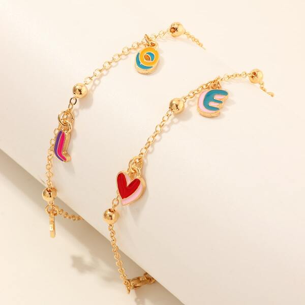 

2pcs Girls Letter Charm Bracelet, Multicolor