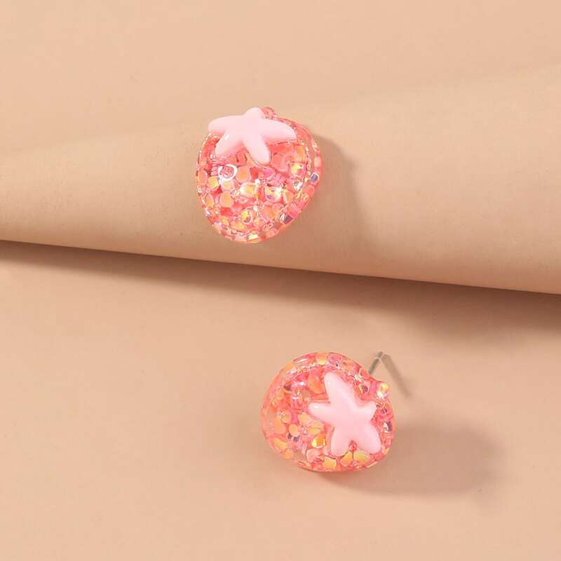 

Strawberry Shaped Stud Earrings, Pink