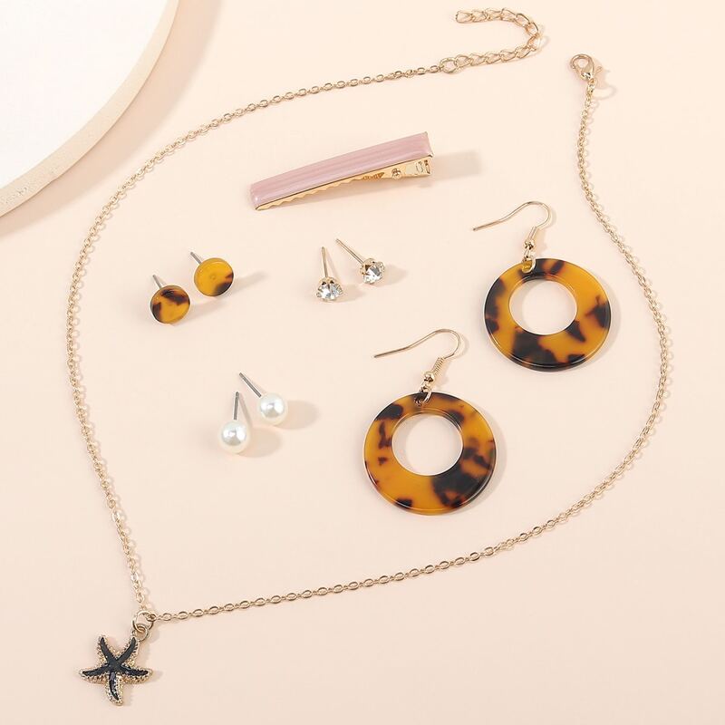 

10pcs Faux Pearl Earrings & Necklace & Hair Clip, Multicolor