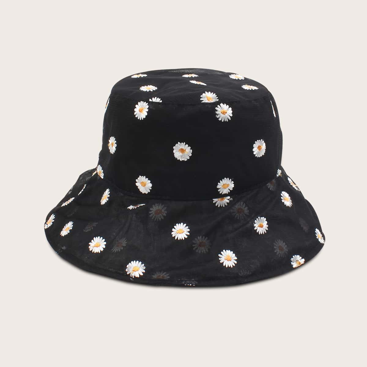 

Daisy Pattern Bucket Hat, Black