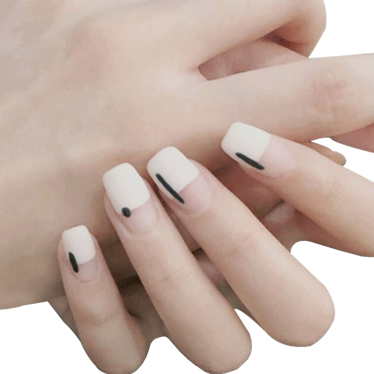 

24pcs Color Block Fake Nail & Double-sided Tape, White