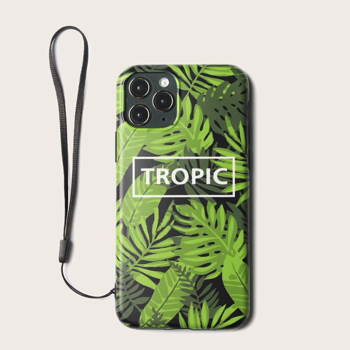 

Leaf Print iPhone Case With Strap, Green