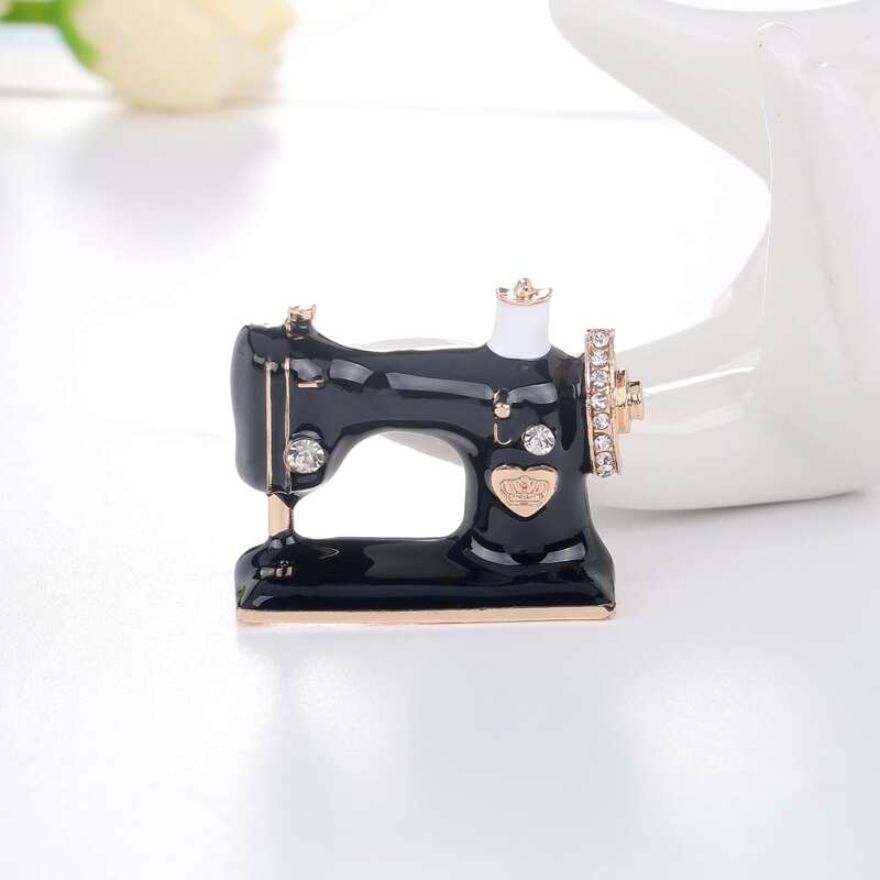 

Sewing Machine Brooch, Black and white