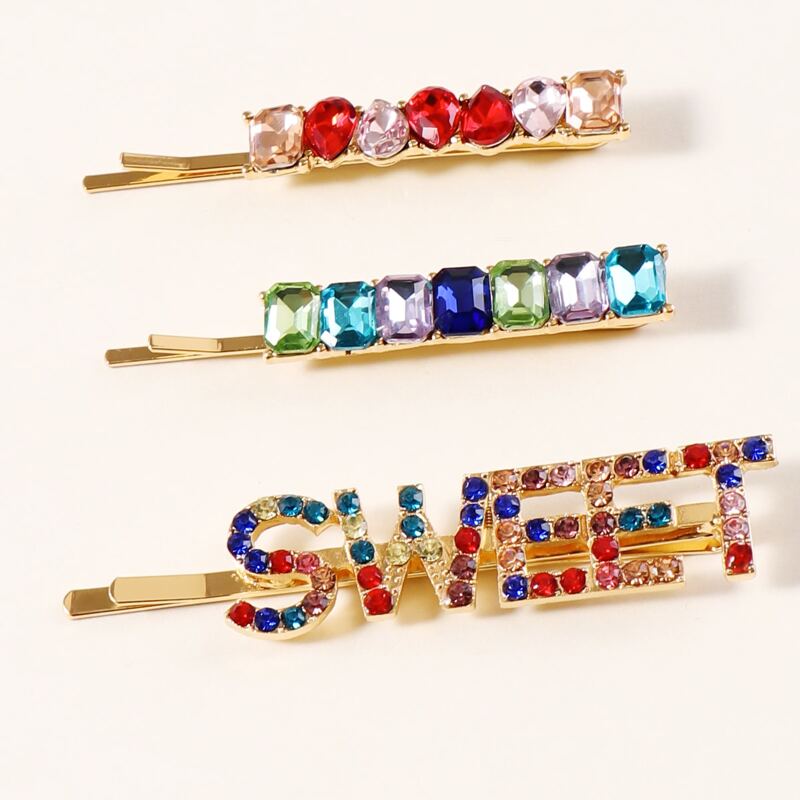 

3pcs Rhinestone Engraved Hair Clip, Multicolor