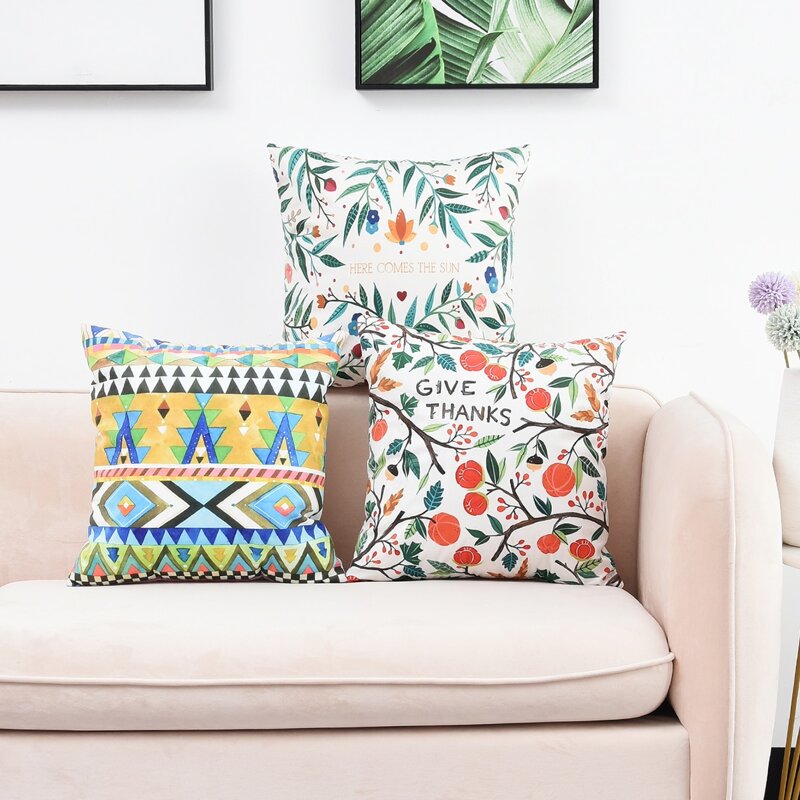 

1pc Flower & Geometric Pattern Cushion Cover Without Filler, Multicolor