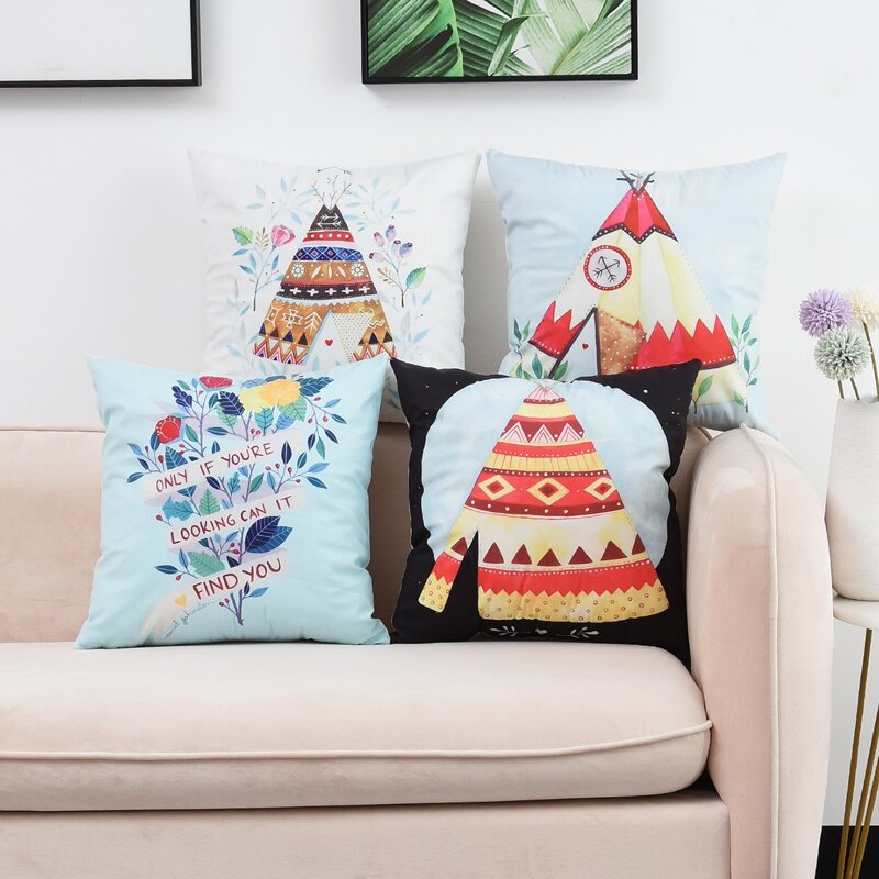 

1pc Flower & Geometric Pattern Cushion Cover Without Filler, Multicolor
