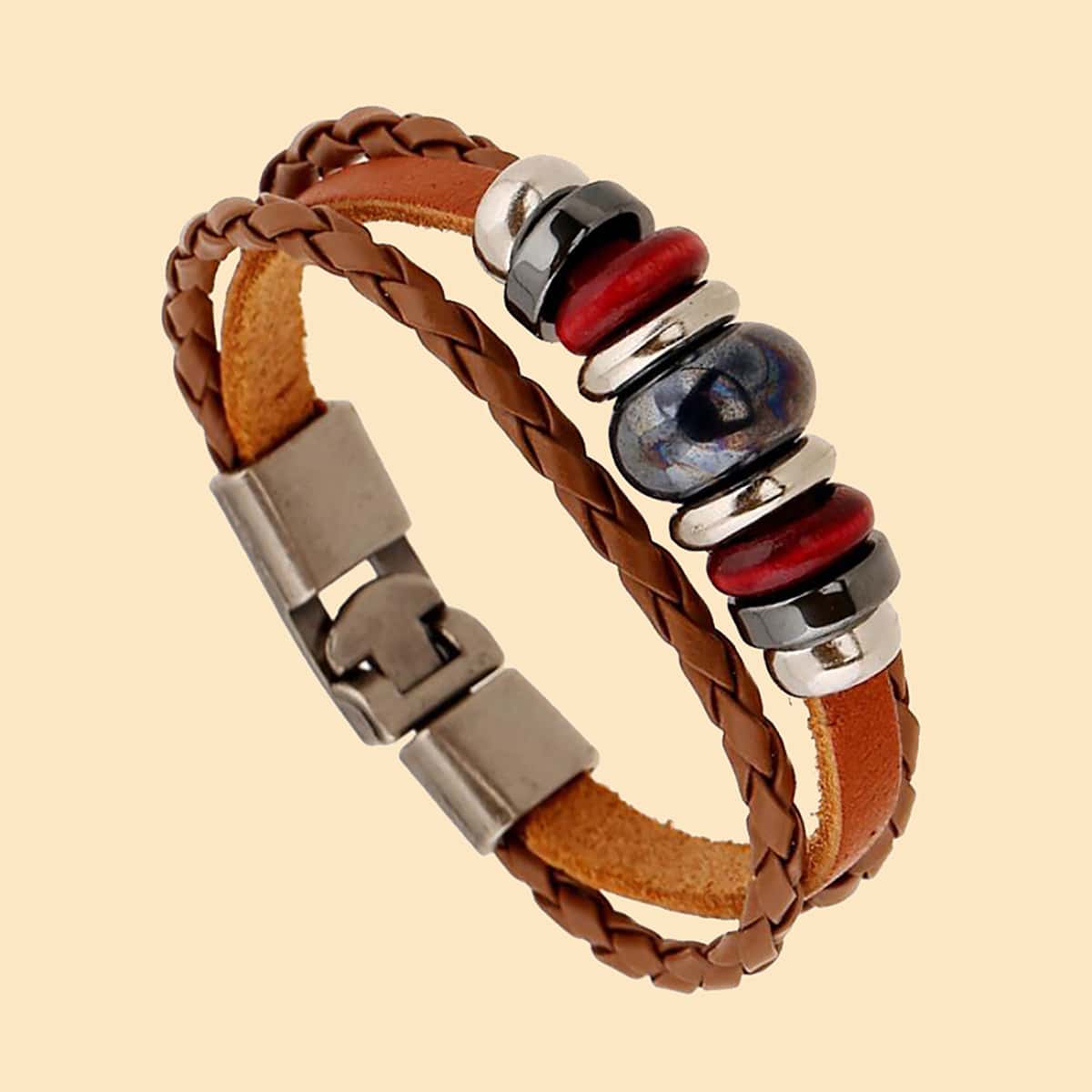 

Guys Beaded Braided Bracelet, Camel