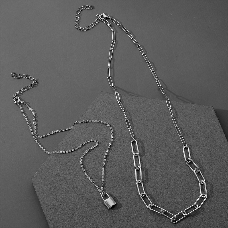 

2pcs Lock Charm Necklace, Silver