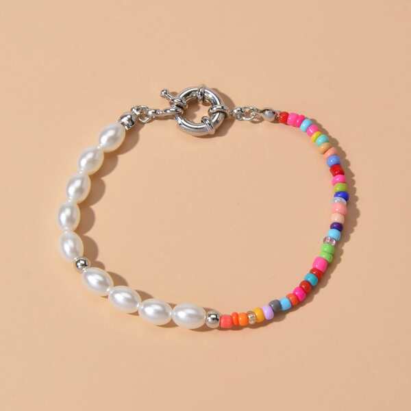 

Faux Pearl Beaded Bracelet, Multicolor
