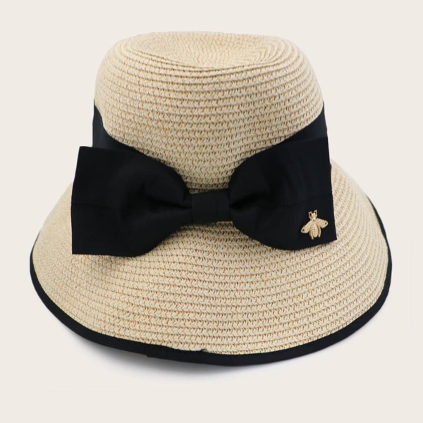 

Bow Decor Straw Hat, Beige