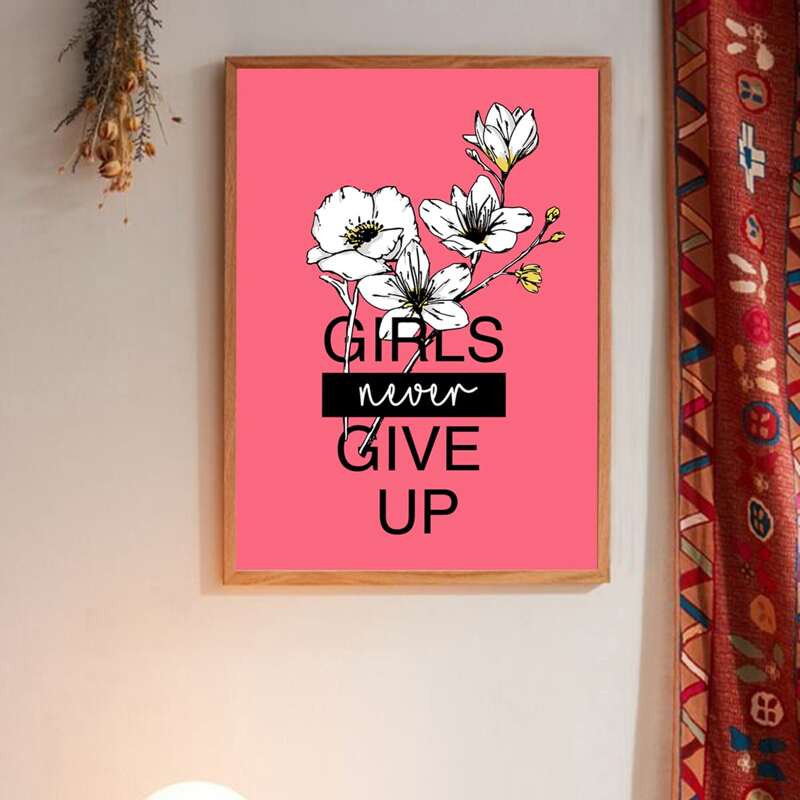 

Flower & Slogan Graphic Wall Print Without Frame, Multicolor