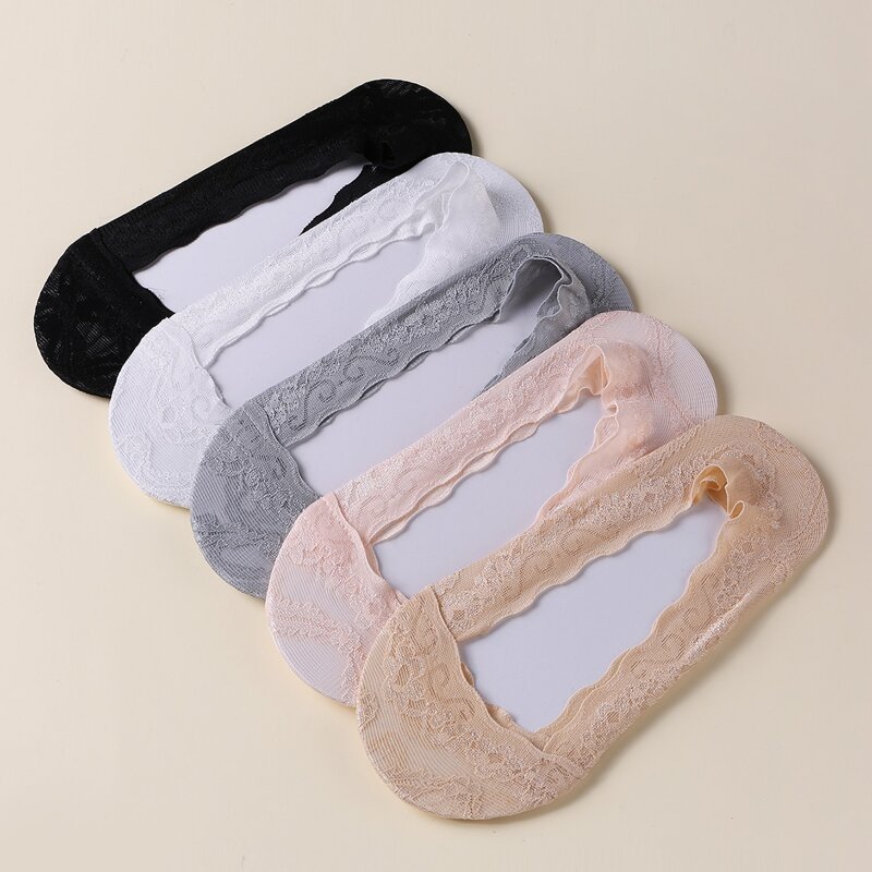 

5pairs Lace Invisible Socks, Multicolor