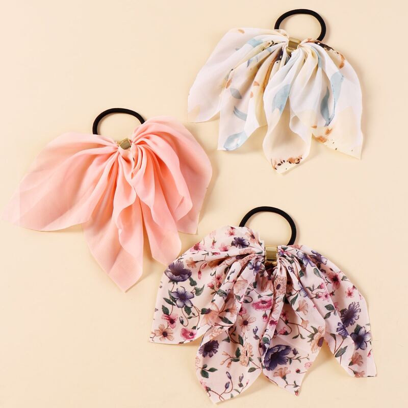 

3pcs Flower Pattern Bow Hair Tie, Multicolor