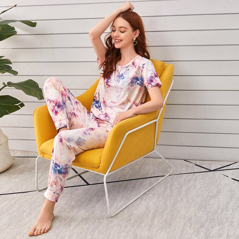 

Tie Dye Tee With Pants PJ Set, Pink