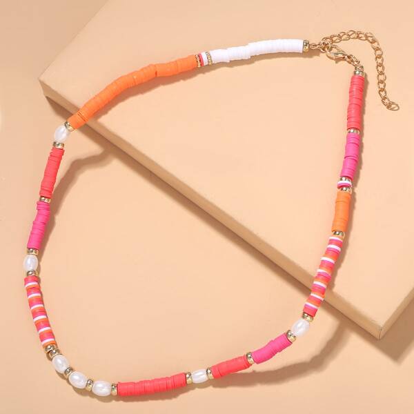 

Faux Pearl Beaded Necklace, Multicolor