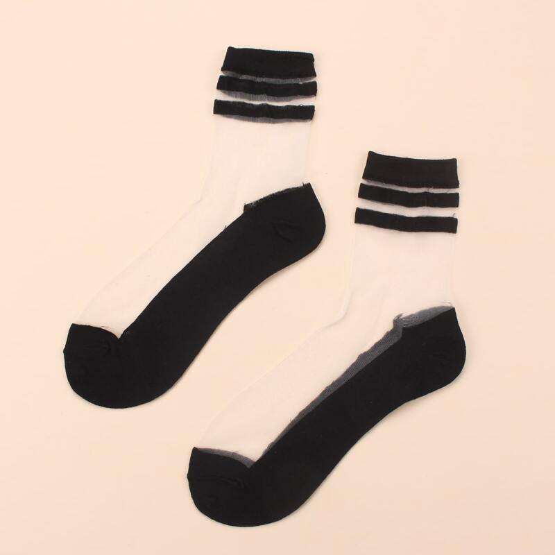 

Color Block Striped Socks, Black