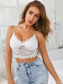 SHEIN Top sujetador con encaje - Blanco - Ver 1