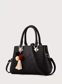 Tas Sekolah Rumbai Plaid Hitam - Hitam - View 1