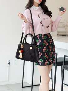 Tas Sekolah Rumbai Plaid Hitam - Hitam - View 2