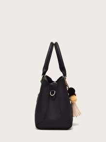 Tas Sekolah Rumbai Plaid Hitam - Hitam - View 3