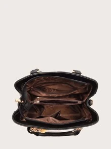Tas Sekolah Rumbai Plaid Hitam - Hitam - View 5