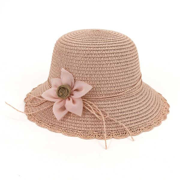 

Toddler Girls Flower Decor Straw Hat, Pink