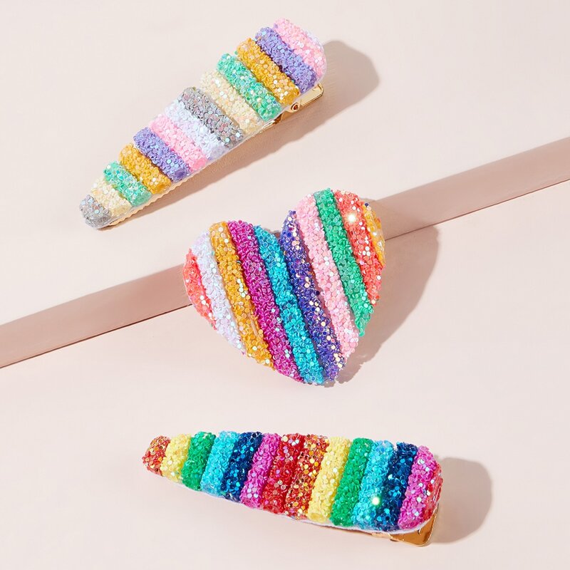 

3pcs Rainbow Striped Hair Clip, Multicolor