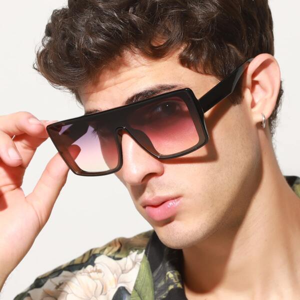 

Men Flat Top Shield Sunglasses, Multicolor