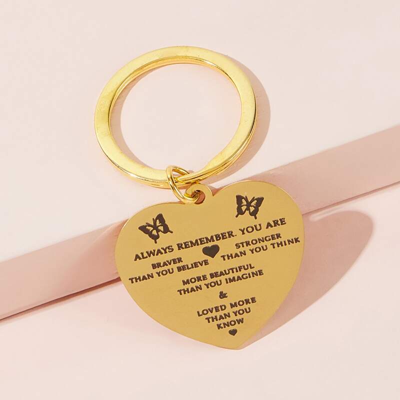 

Slogan Graphic Charm Keychain, Gold
