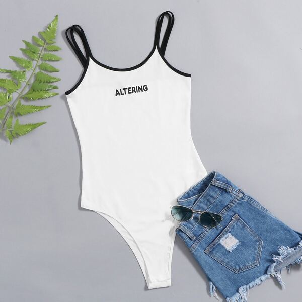 

Double Strap Letter Graphic Bodysuit, White