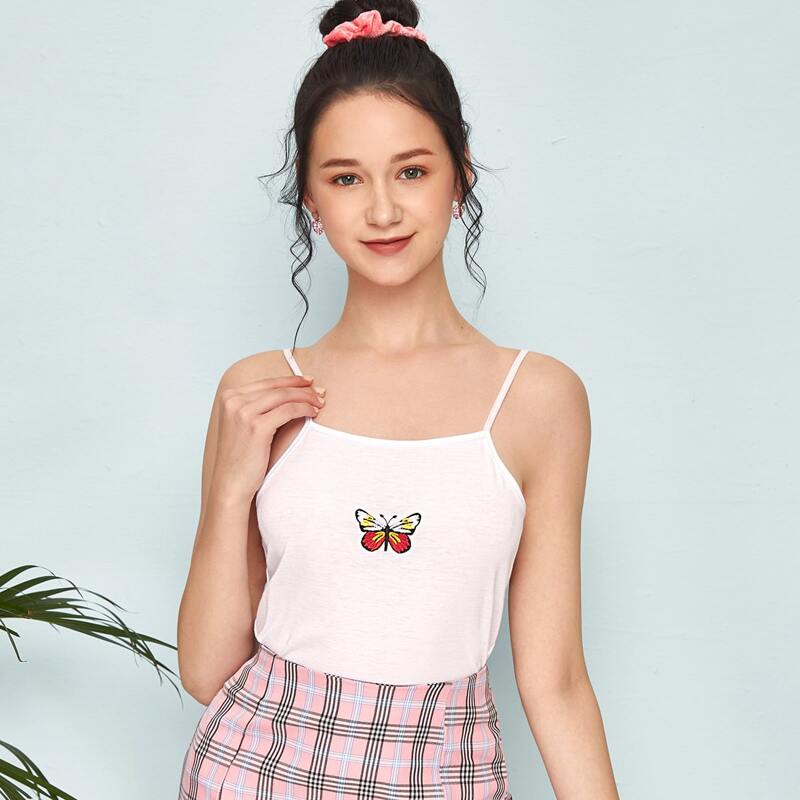 

Butterfly Embroidery Cami, White